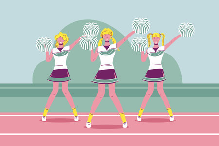 beautiful cheerleaders characters in the stadium vector illustration design vector illustration designのイラスト素材