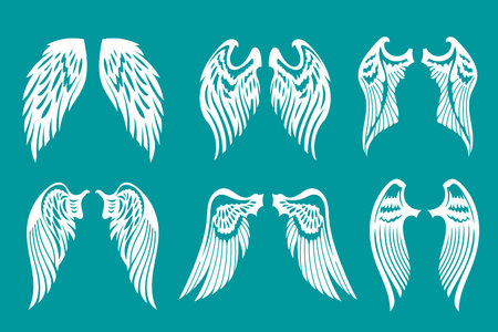 Vector set of angel wings. Stylized illustration of wings.のイラスト素材