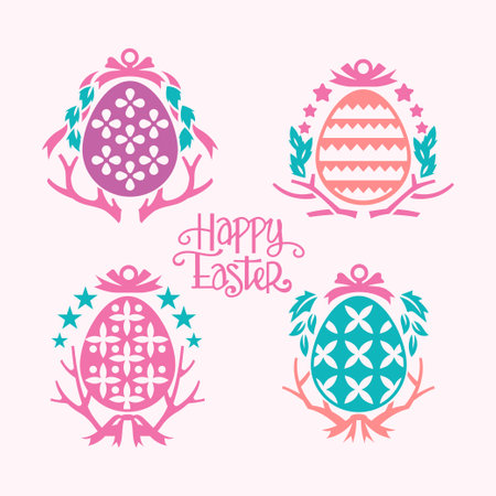 Set of Easter eggs with ornaments. Vector Illustration.のイラスト素材