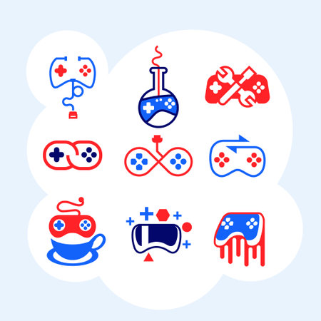 Game icons set. Gamepad, joystick, controller, cup. Gaming concept. Can be used for topics like entertainment, hobby, leisureのイラスト素材