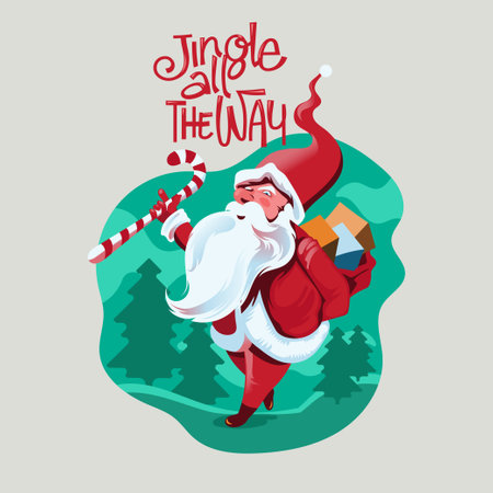 Santa Claus with bag of gifts. Vector illustration in cartoon style.のイラスト素材