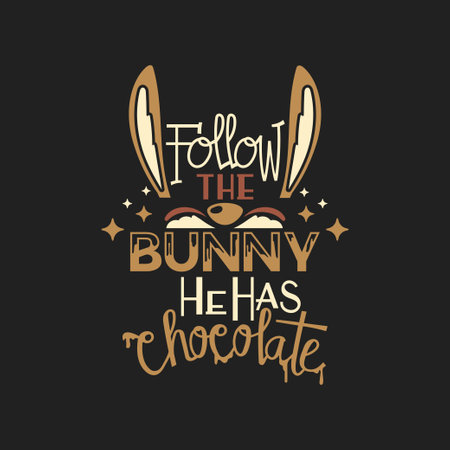 Funny hand drawn typography poster with bunny ears. Vector illustration.のイラスト素材