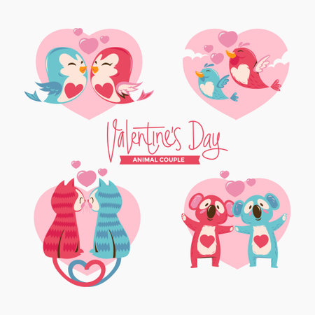 Valentine's day card with cute animals vector illustration graphic designのイラスト素材