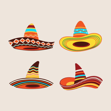 Mexican sombrero hats set. Vector illustration in flat styleのイラスト素材