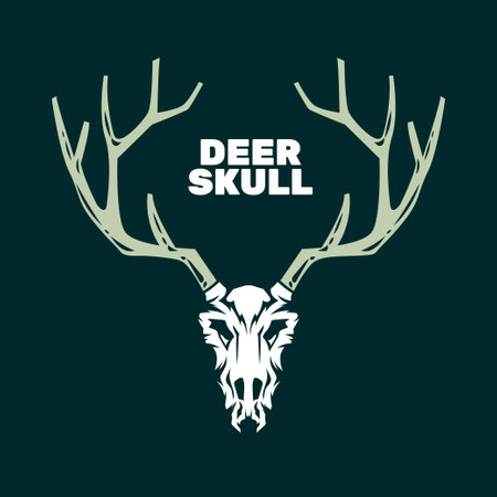 Deer skull with antlers isolated on dark green background. Vector illustrationのイラスト素材
