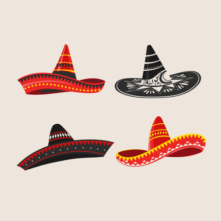 Mexican sombrero hat set. Vector illustration in flat styleのイラスト素材