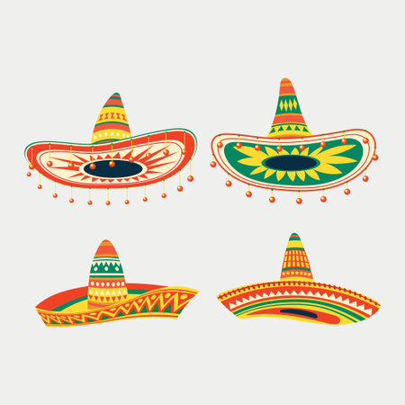 Mexican sombrero hat vector set. Cinco de mayo illustration.のイラスト素材