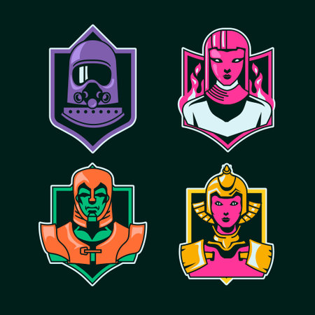 Set of vector emblems with Egyptian gods and pharaohsのイラスト素材