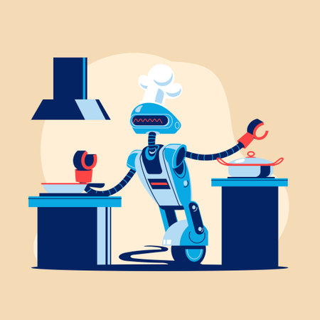 Robot working in the kitchen. Artificial intelligence concept. Vector illustrationのイラスト素材