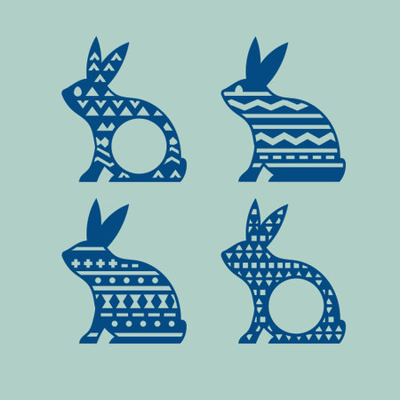Easter bunny icons set. Vector illustration in blue and black colorsのイラスト素材
