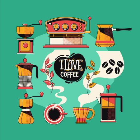 Coffee shop elements set. Vector illustration in flat style.のイラスト素材