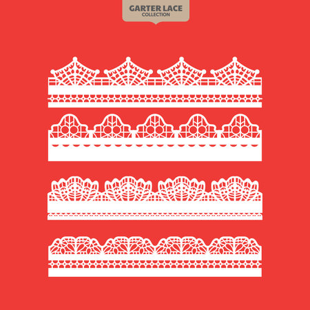 Set of white lace borders on red background. Vector Illustration.のイラスト素材