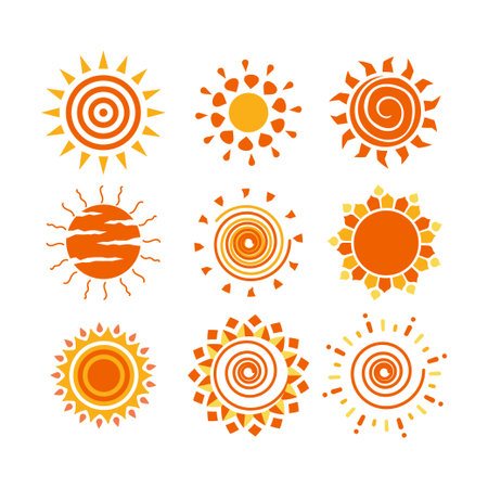 Set of sun icons. Vector illustration. Isolated on white background.のイラスト素材