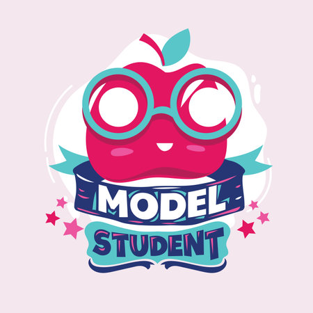 Funny cartoon apple character with glasses and text. Vector illustration.のイラスト素材