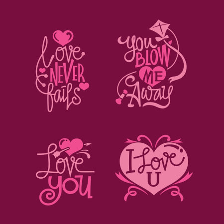 Valentines day hand lettering set. Calligraphy vector illustration.のイラスト素材