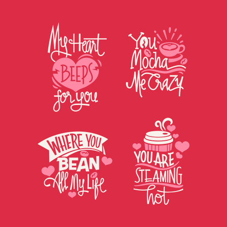 Set of Valentines day quotes. Hand drawn lettering. Vector illustration.のイラスト素材