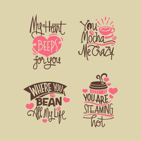 Set of hand drawn lettering quotes for Valentine's day. Vector illustration.のイラスト素材