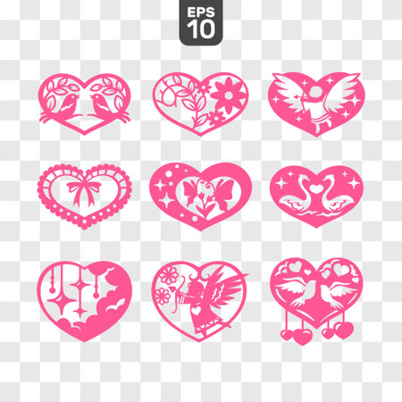 Set of Valentines Day icons in pink color. Vector illustration.のイラスト素材
