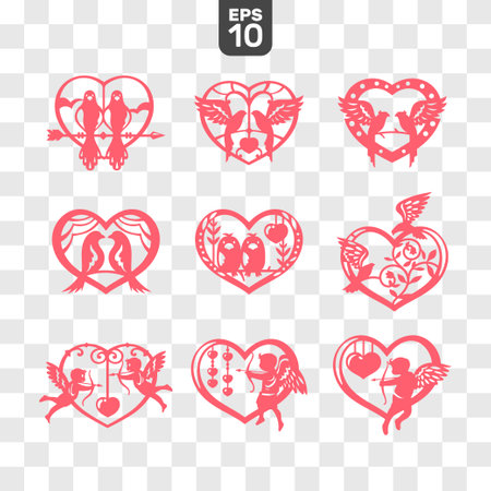 Set of Valentine's Day icons. Vector illustration isolated on transparent backgroundのイラスト素材