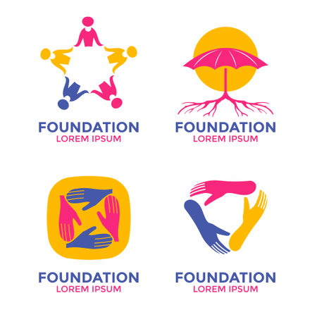 Set of foundation flat design vector logos, emblems and logotypes for your businessのイラスト素材