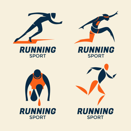 Running logo set. Vector design elements for sportswear, fitness club, running club, healthy lifestyle.のイラスト素材