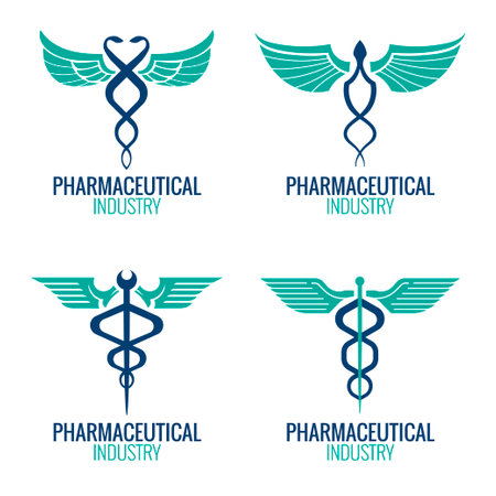 Set of medical logotypes. Caduceus sign. Vector illustration.のイラスト素材