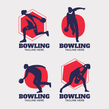Set of bowling club logo design template. Vector illustration in retro style.のイラスト素材