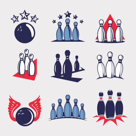 Bowling icons set. Collection of bowling pins and balls. Vector illustrationのイラスト素材