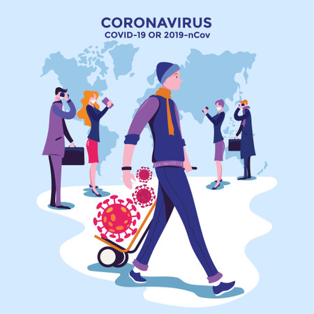 Coronavirus 2019-nCoV outbreak. People with protective masks and stroller. Vector illustrationのイラスト素材