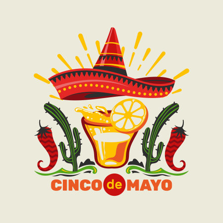 Cinco de Mayo, Mexican sombrero hat, vector illustrationのイラスト素材