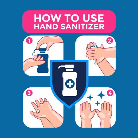 How to use hand sanitizer. Vector illustration in flat styleのイラスト素材