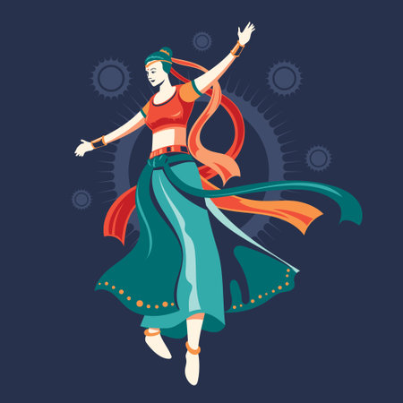 Vector illustration of a girl dancing flamenco on dark background.のイラスト素材