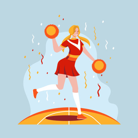Cheerleader with pompoms and confetti. Flat vector illustration.のイラスト素材
