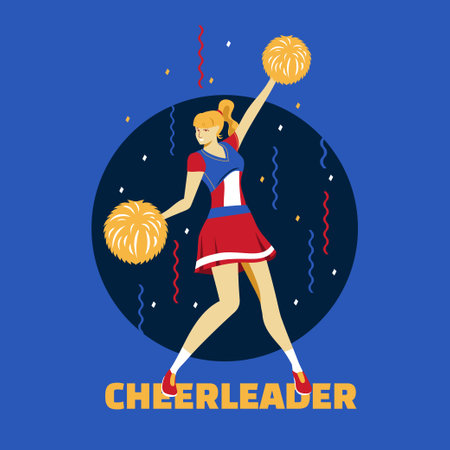 Cheerleader girl with pompon. Vector illustration in flat styleのイラスト素材