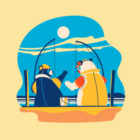 Fisherman with a fishing rod. Vector illustration in flat styleのイラスト素材
