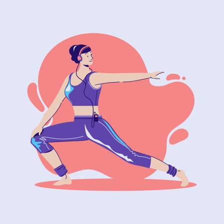 Sporty girl in sportswear doing yoga exercise. Vector illustration.のイラスト素材