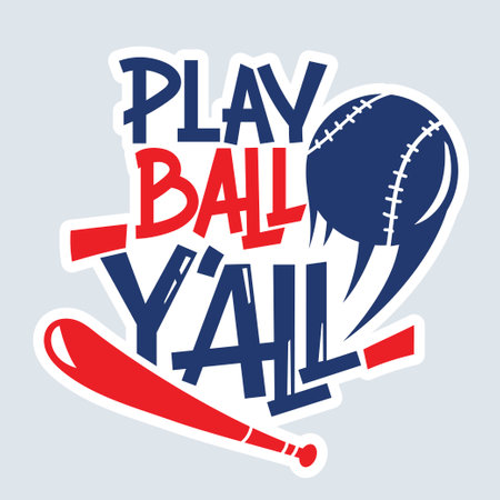 Play Ball Day. Vector illustration with baseball ball, bat and text.のイラスト素材