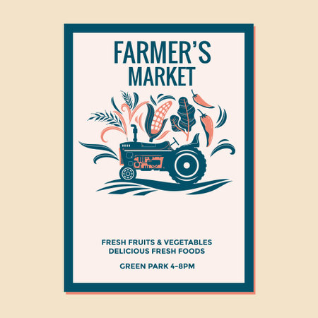 Farmers market poster design. Vector illustration in retro style. Farmer's market banner.のイラスト素材