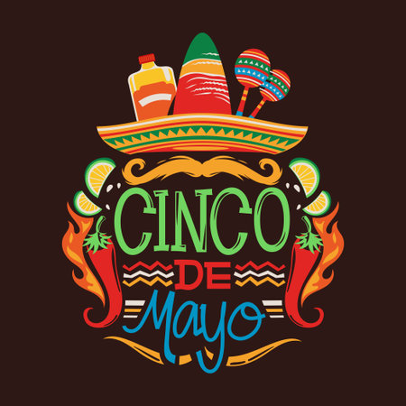 Cinco de mayo hand lettering, vector illustration.のイラスト素材