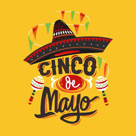 Cinco de mayo vector illustration. Cinco de mayo lettering with sombreroのイラスト素材