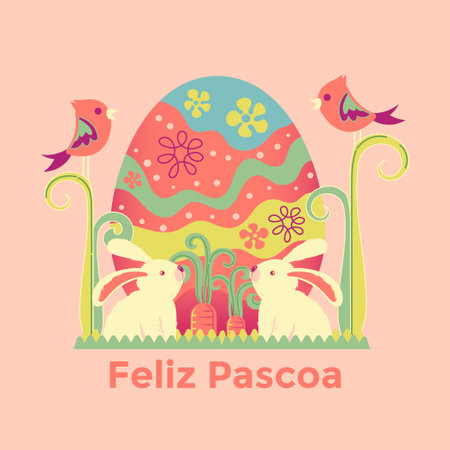 Easter card with cute bunnies and eggs. Vector illustrationのイラスト素材