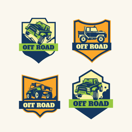 Off road vehicle icon set. Collection of off road vehicles icons. Vector illustrationのイラスト素材