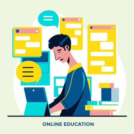 Online education concept. Vector illustration in flat design style. Online learning.のイラスト素材