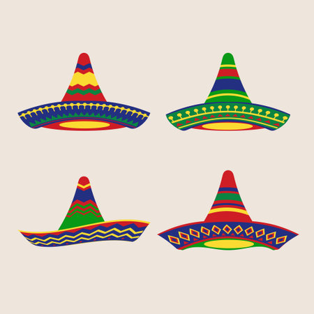 Mexican sombrero hat set. Cinco de mayo vector illustration.のイラスト素材