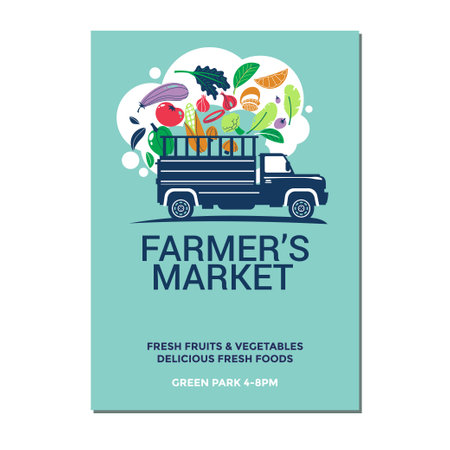 Fruit and vegetable market poster. Vector illustration in flat style.のイラスト素材