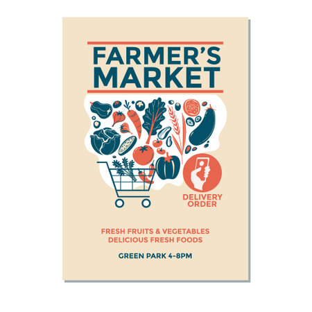 Farmers Market Brochure Flyer Design Template. Vector Illustrationのイラスト素材