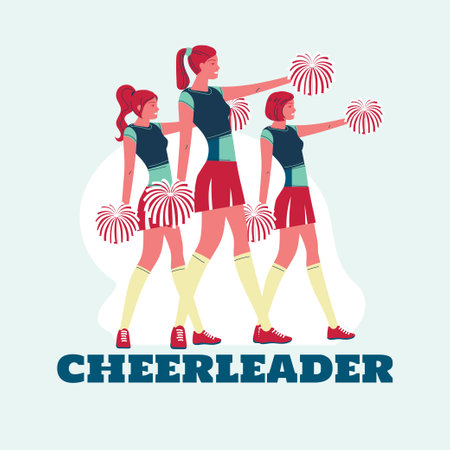 Cheerleaders vector illustration. Cheerleaders flat design. Cheerleaders with pompomsのイラスト素材