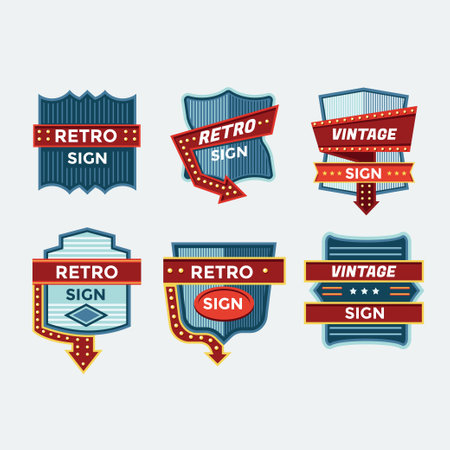 Set of retro vintage badges and ribbons. Vector illustration in flat styleのイラスト素材