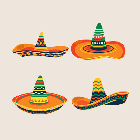 Mexican sombrero hat set. Vector illustration in flat styleのイラスト素材