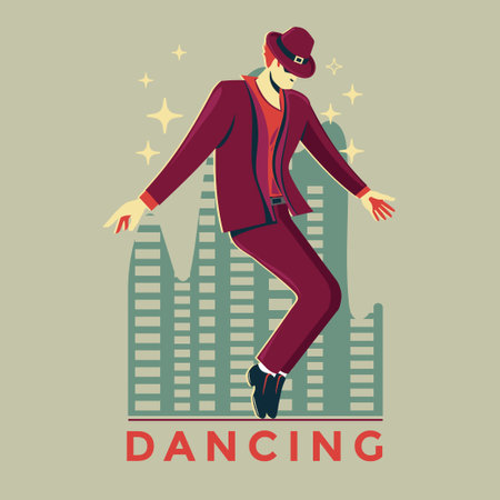 Dancing man. Vector illustration of a man in a red jacket.のイラスト素材